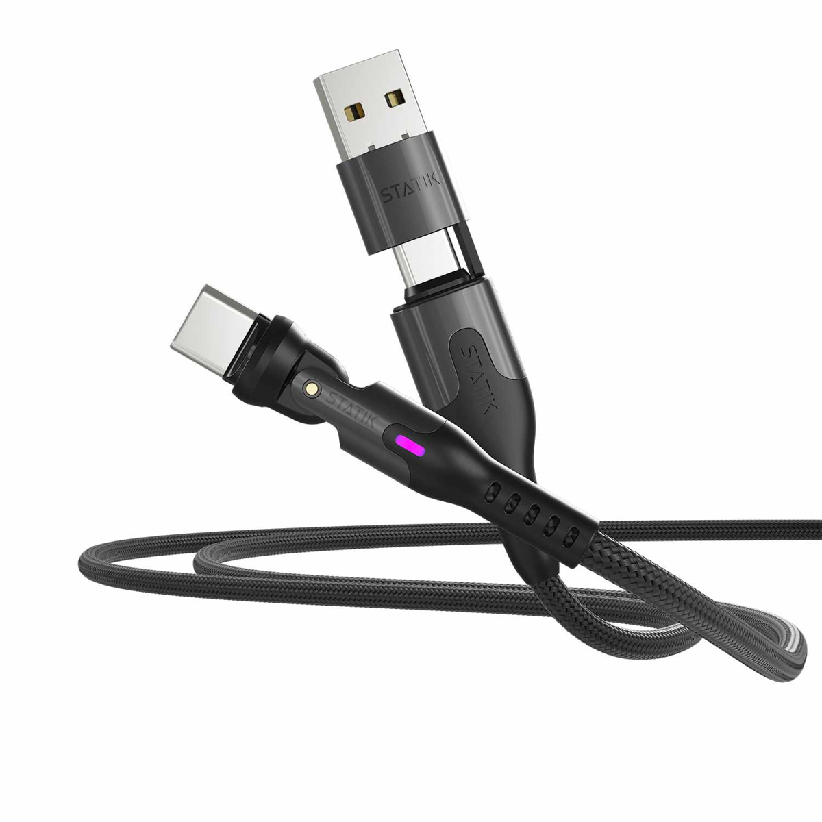 Statik - PowerPivot Pro Nylon Braided Charge/Sync Cable USB-C to USB-C 3.3ft Black