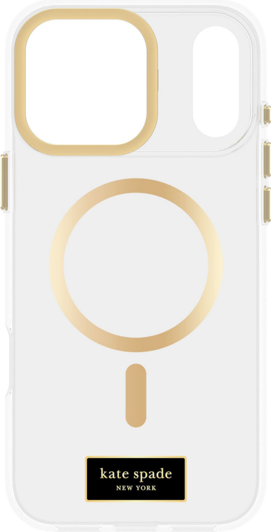 <p>With its built-in ring stand, the kate spade new York Protective MagSafe® phone case provides 12-foot drop protection. The clear design is accented with chic gold details.</p>