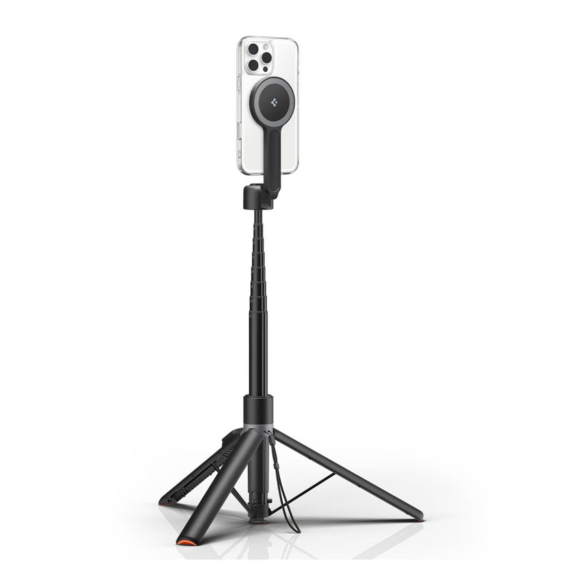 The Spigen Tripod MagFit Selfie Stick combines magnetic mounting, auto-opening tripod, and Bluetooth control for stable, extended, hands-free shooting.