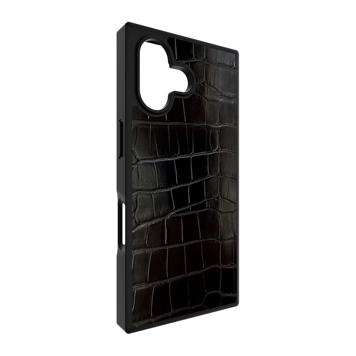 The FLAUNT SQUARE® Faux Leather case offers sleek, chic protection with a patent-pending square design and cushioned corners for enhanced shock absorption, featuring 12ft drop test protection.