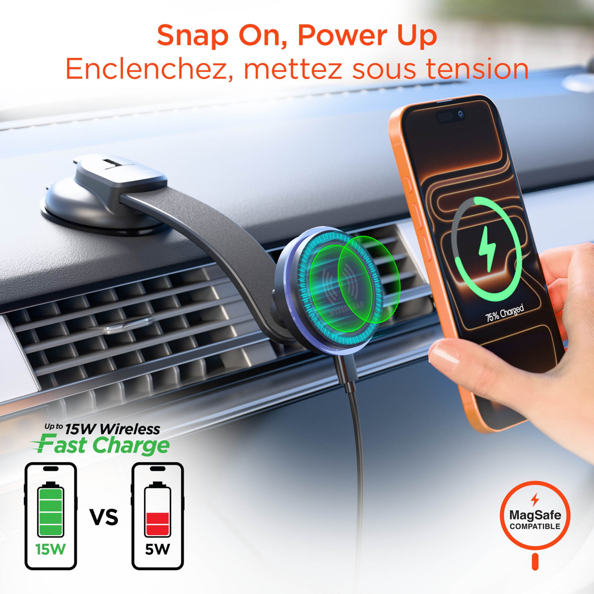 HyperGear MaxCharge Phone Mount combines MagSafe-compatible wireless fast charging with a secure magnetic car mount for convenient hands-free driving.