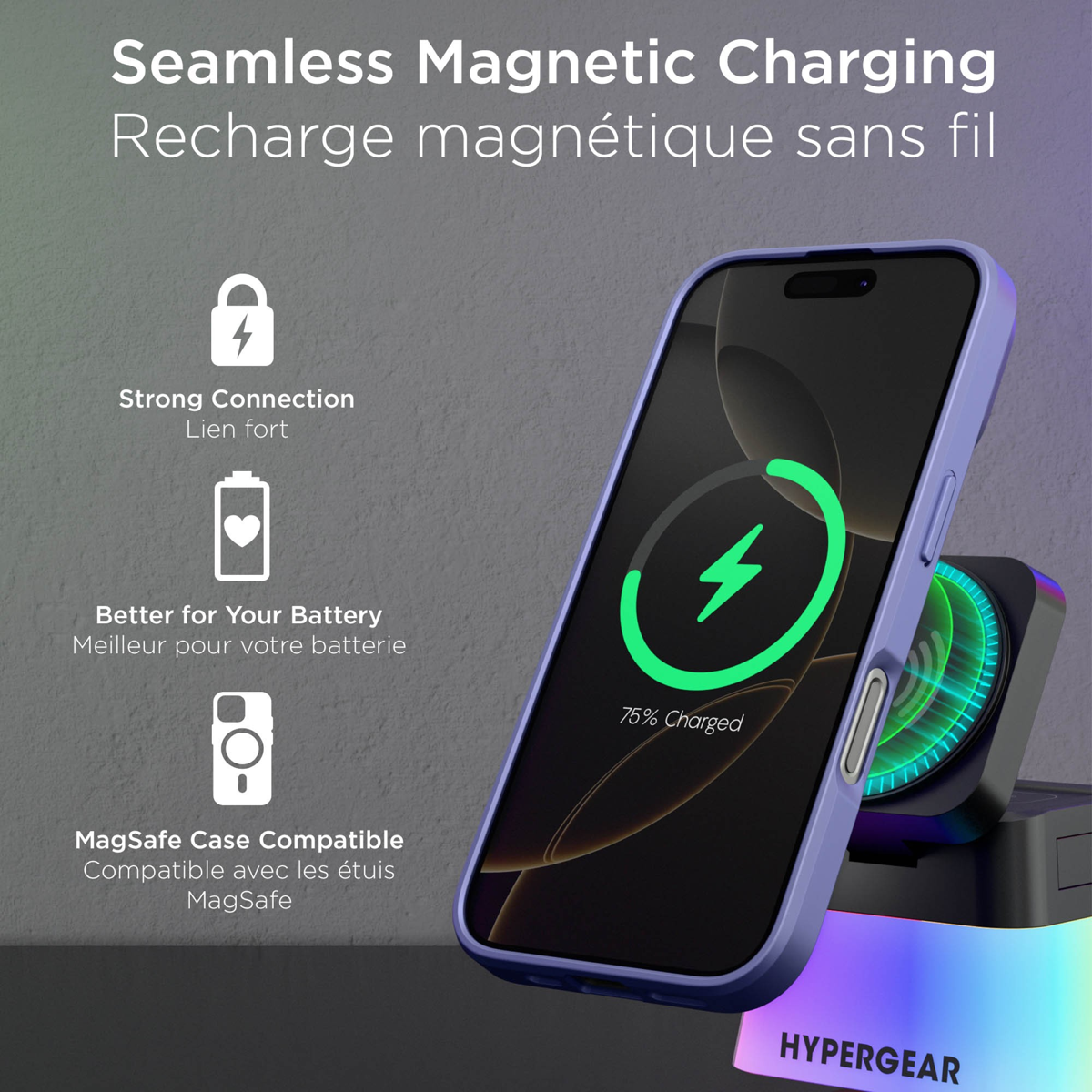 <p>The HyperGear PowerFold Cube is a compact 3-in-1 MagSafe charging stand with up to 15W fast wireless power for iPhone, Apple Watch, and AirPods, featuring multi-color LED mood lights.</p>