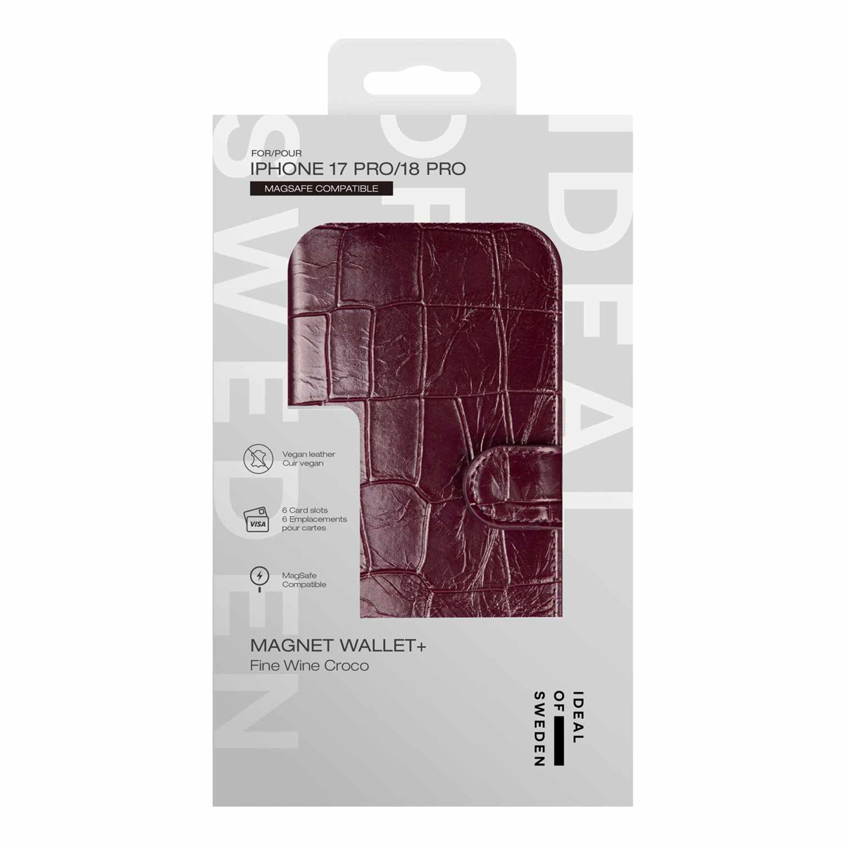 Ideal of Sweden - Magnet Wallet MagSafe Case Fine Wine Croco for iPhone 18 Pro/17 Pro