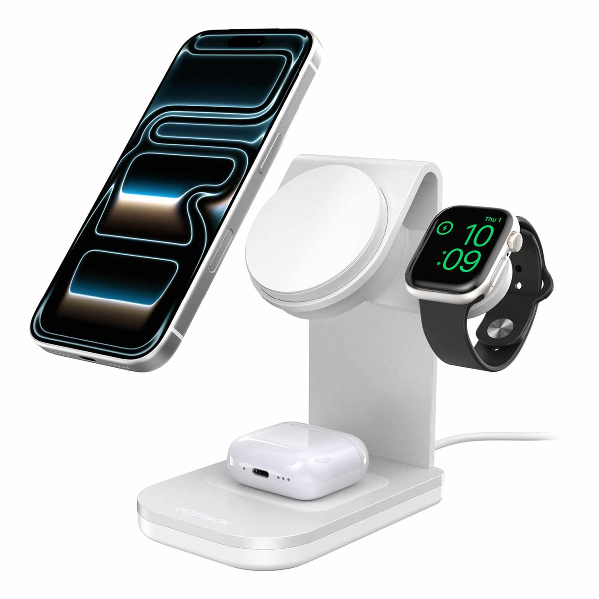 OtterBox - Support de recharge sans fil 3-en-1 Qi2 25 W, blanc
