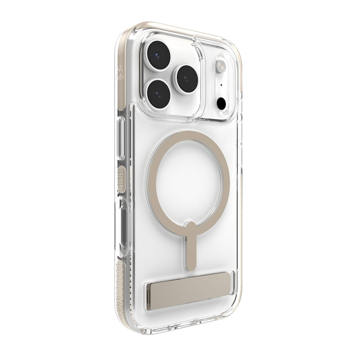 The ZAGG Santa Cruz Snap is a transparent case with pops of color that accent its design. It offers 13-foot drop protection, a sturdy kickstand that folds flush with the case, and is MagSafe compatible.