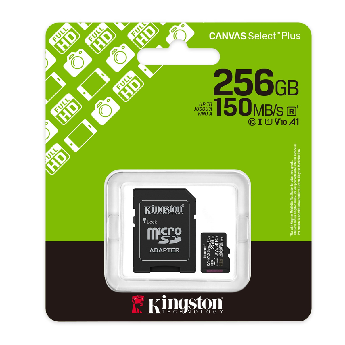 <p>Kingston’s Canvas Select Plus 256GB microSD card offers reliable performance, compatible with Android devices and cameras, with speeds up to 150MB/s1 and A1 app performance.</p>