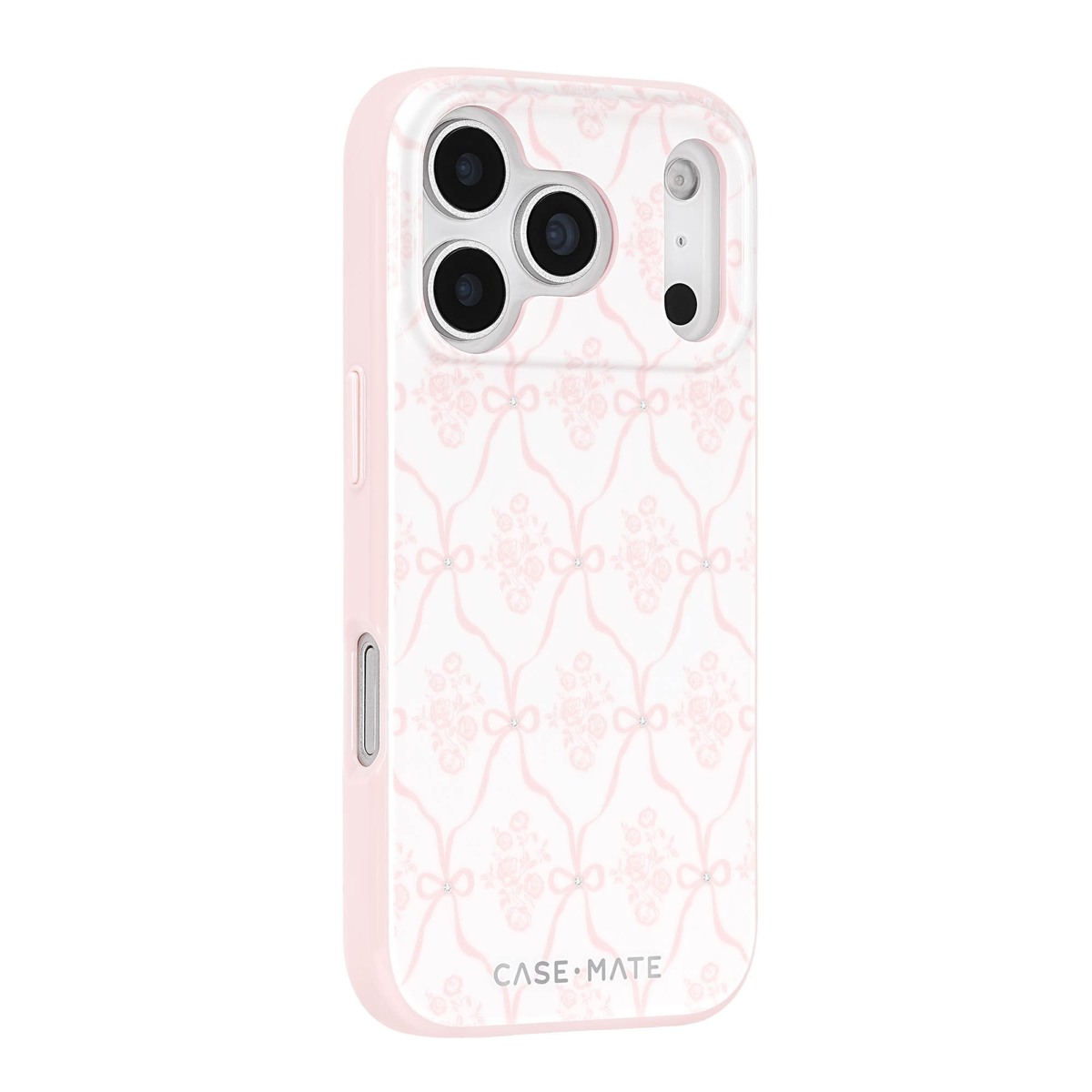 The Case-Mate Trellis Bow case combines a delicate bow and glitter trellis design with 12-foot drop protection and built-in MagSafe magnets.