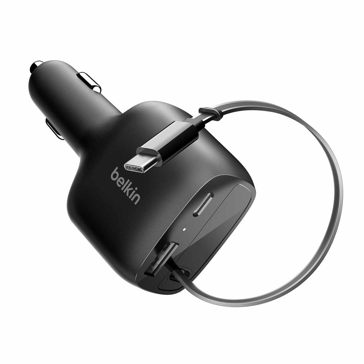 Belkin - Chargeur de voiture rétractable BoostCharge 75 W, noir