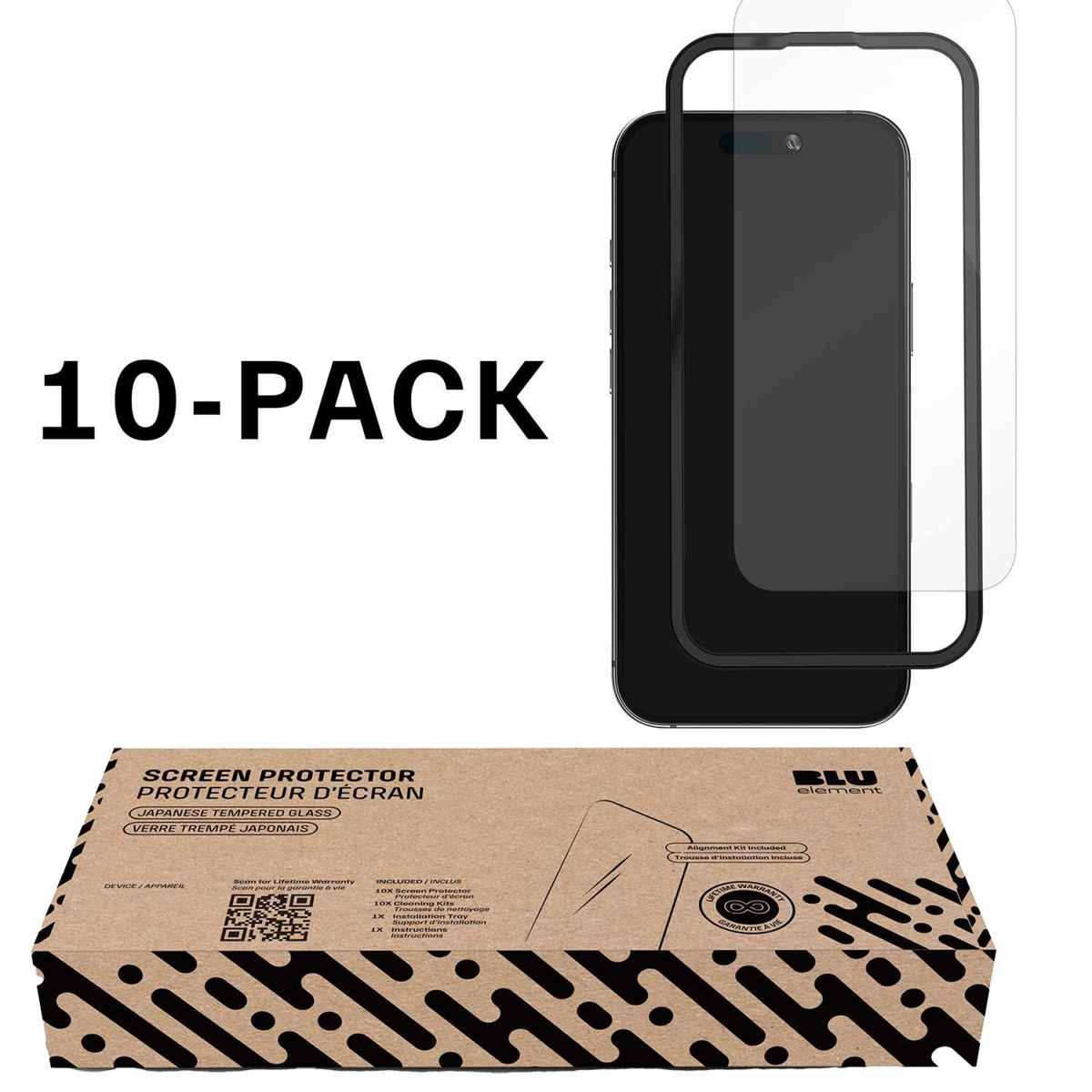 Blu Element BETG10PIP17 Protecteur D'écran en Verre Trempé BULK Pack 10 pour iPhone 17/iPhone 16 Pro in Bulk Packaging