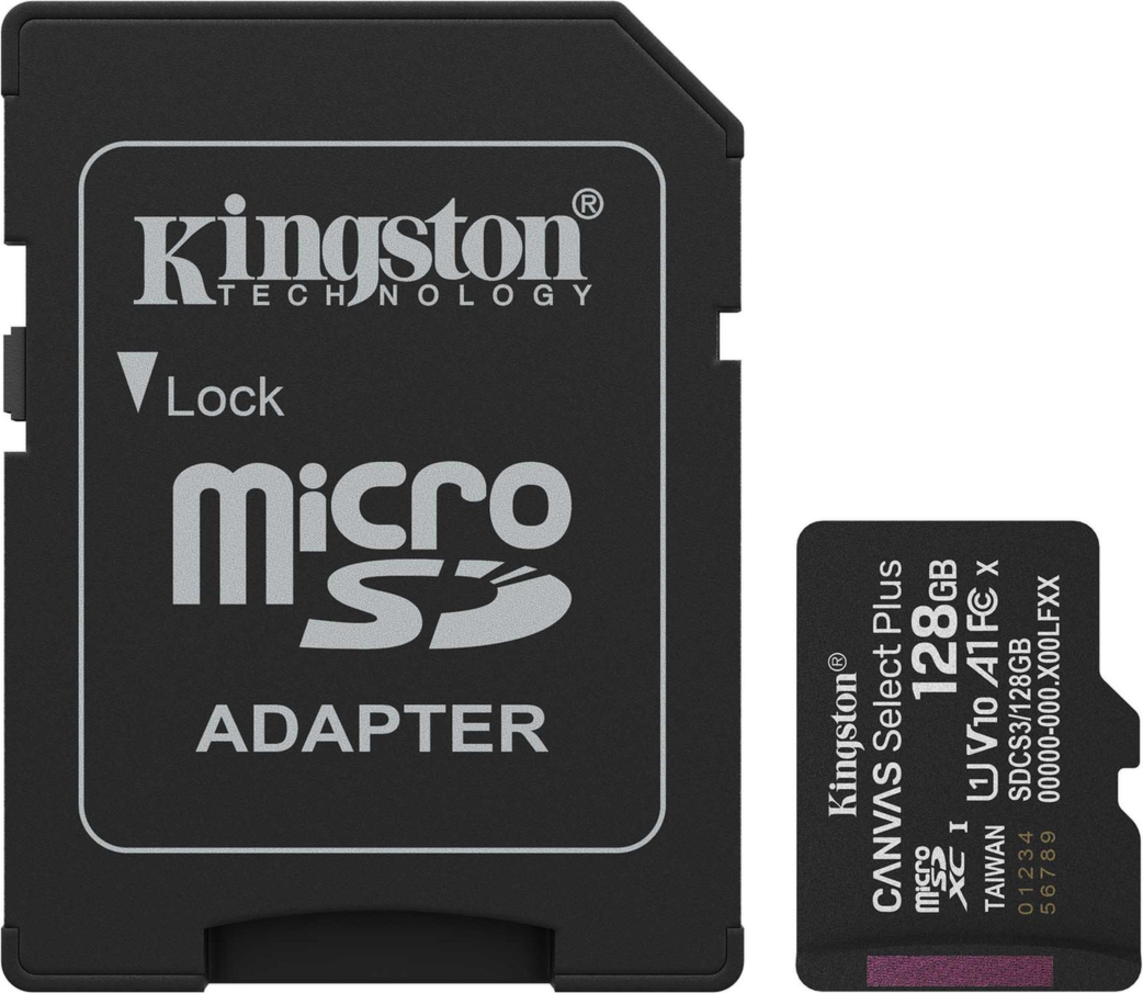 <p>Kingston’s Canvas Select Plus 128GB microSD card offers reliable performance, compatible with Android devices and cameras, with speeds up to 150MB/s1 and A1 app performance.</p>