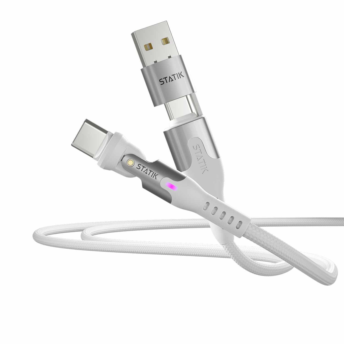 Statik PUP04553FTCCWHTCA Câble Tressé en Nylon de Charge/Sync PowerPivot Pro USB-C vers USB-C 3.3 pieds Blanc