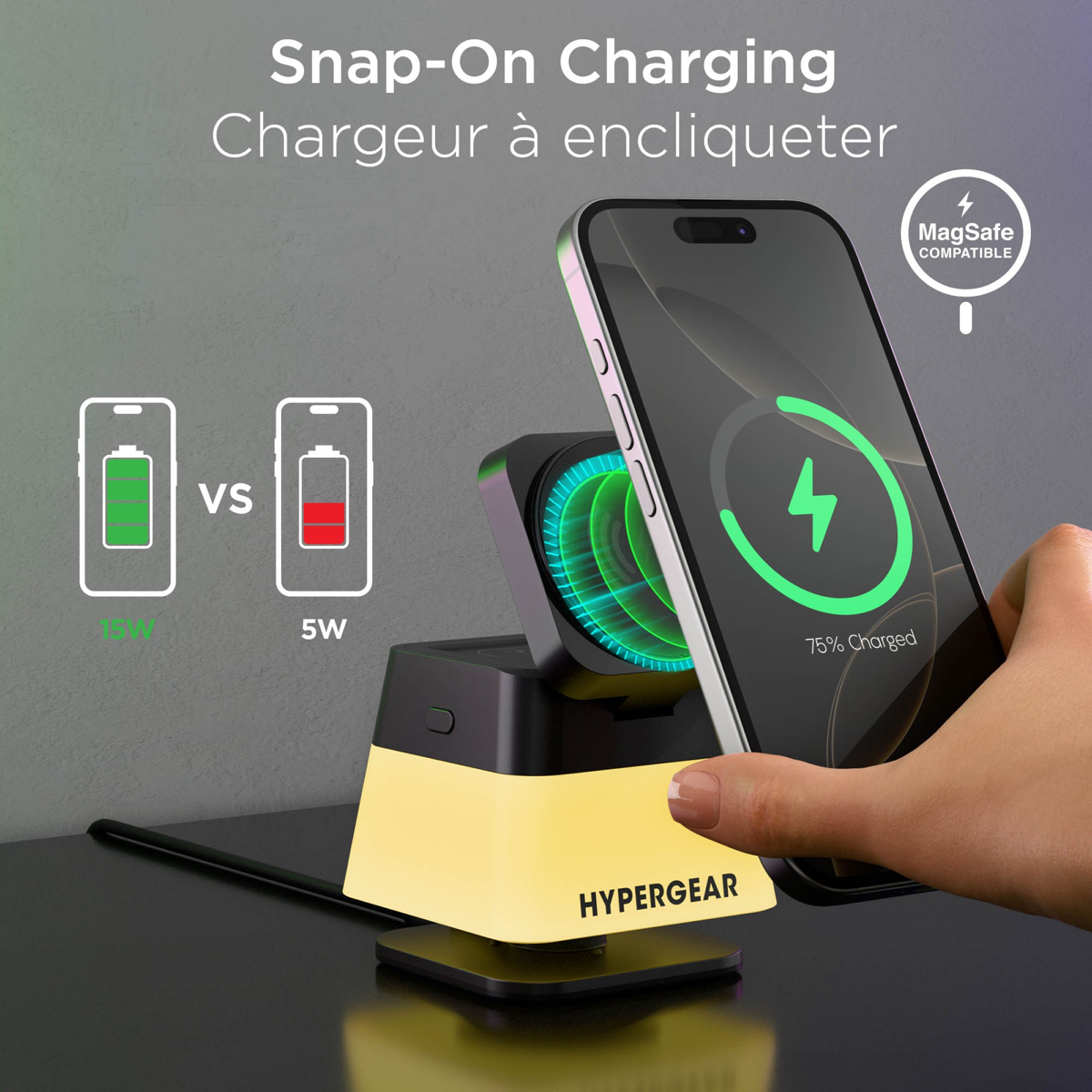 <p>The HyperGear PowerFold Cube is a compact 3-in-1 MagSafe charging stand with up to 15W fast wireless power for iPhone, Apple Watch, and AirPods, featuring multi-color LED mood lights.</p>