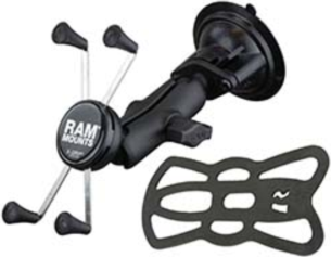 RAM X-Grip Vehicle Mount for large phones/phablets features a suction twist locking base as well as double socket arm and universal spring-loaded X-Grip® cradle