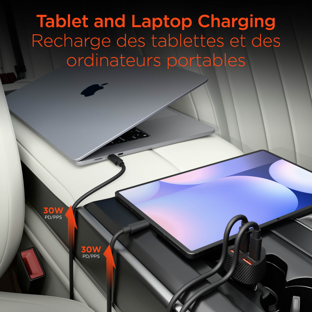 HyperGear SpeedBoost 77W Dual USB-C + Dual USB-A CLA Fast Charge Car Charger powers up to four devices simultaneously with 77W high-speed charging performance.