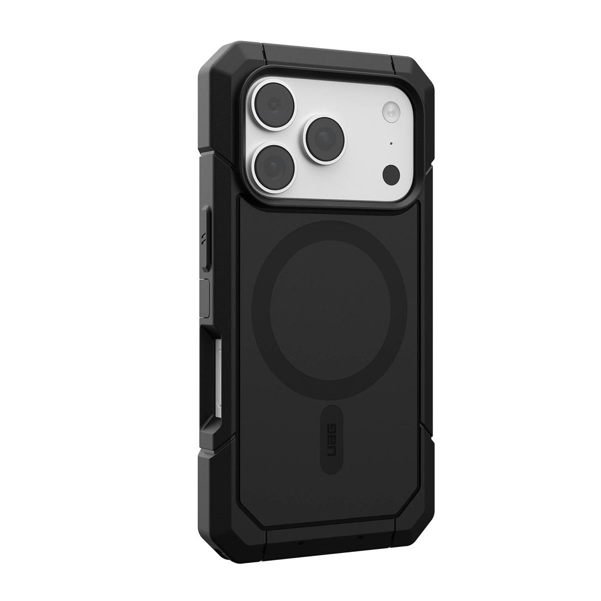 The UAG Trooper case offers 30ft drop protection, a 2-piece design, and a port cover to shield against the elements. Features a traction grip and a built-in magnet module.