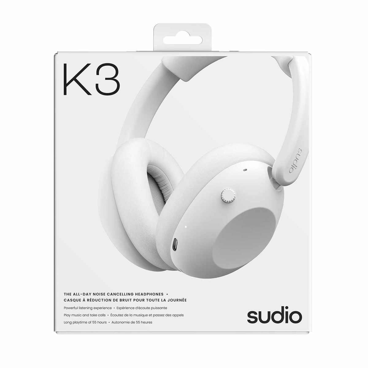 Sudio - Casque circum-auriculaire K3 avec réduction active du bruit (ANC), blanc