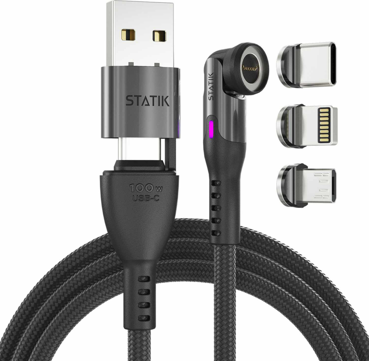 Statik - 360 Pro Universal Magnetic Charge/Sync Cable 6.6 ft Black