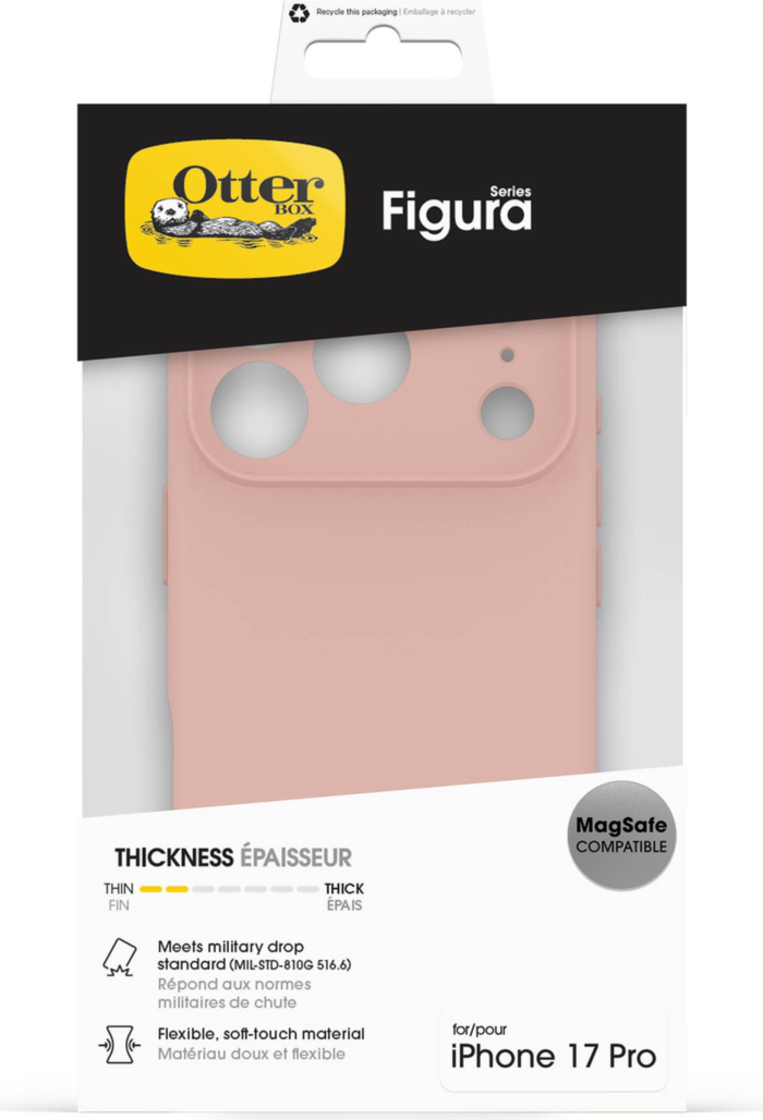 The OtterBox Figura Series blends a velvety-soft feel with ultra-slim protection, military-grade drop defense, MagSafe compatibility, and raised edges to guard the screen and camera.