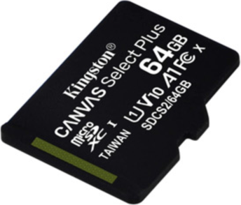 Kingston’s Canvas Select Plus 64GB microSD is compatible with Android devices and designed with A1-rated performance.