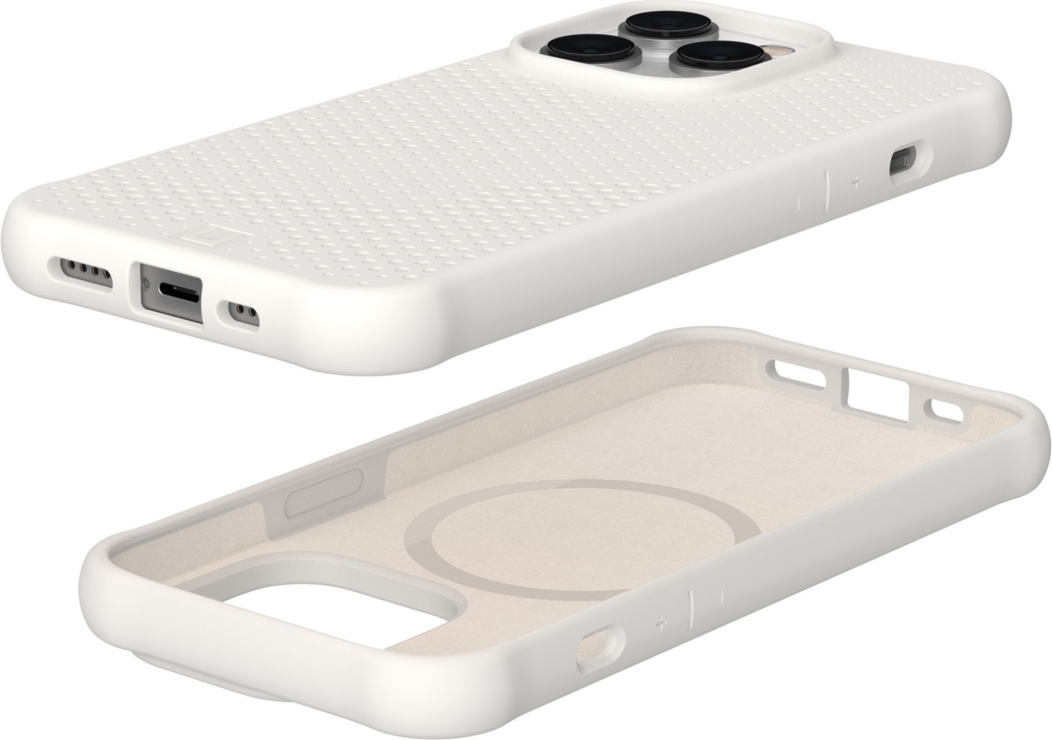 Keep your device protected without sacrificing style with the UAG Dot case featuring soft-touch silicone, a micro perforated textured design and a built-in magnet for fast MagSafe charging.