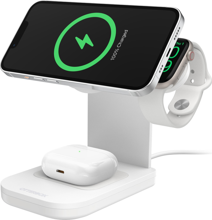 <p>OtterBox 3-in-1 Charging Station is the ultimate solution for charging a MagSafe-enabled iPhone, AirPods and Apple Watch, all at once. Plus it comes with the Apple watch charger integrated into the stand.</p>