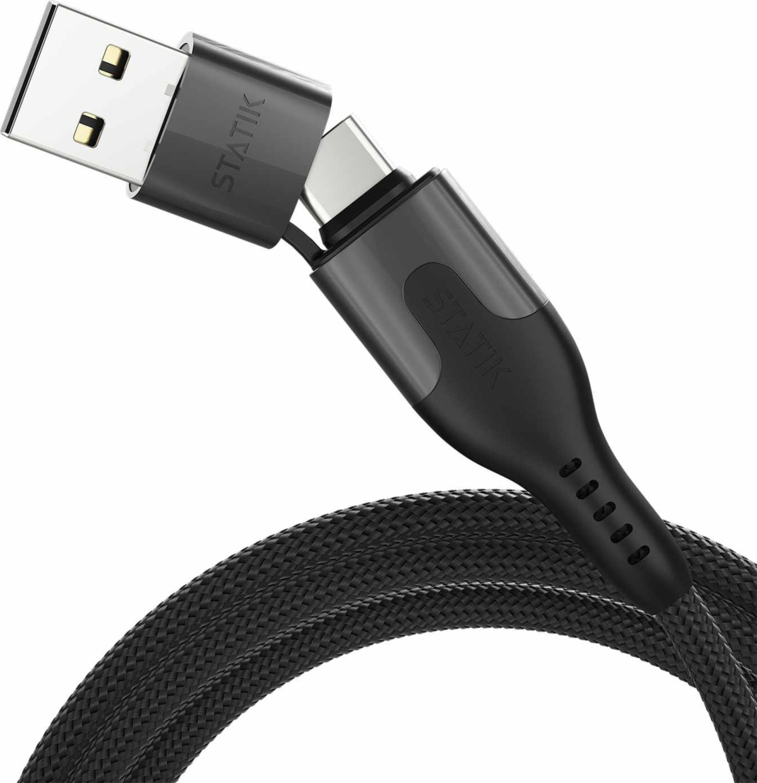 Statik - PowerPivot Pro Nylon Braided Charge/Sync Cable USB-C to USB-C 6.6ft Black
