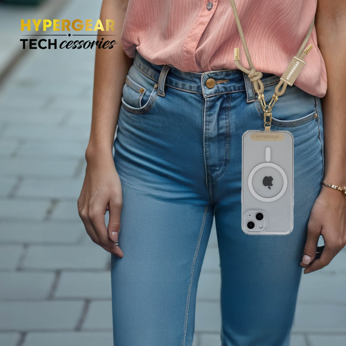 This HyperGear Universal Crossbody Phone Strap blends soft braided rope with polished gold metal accents for a chic, hands-free carry. It offers a secure, undroppable, and adjustable fit for any phone.