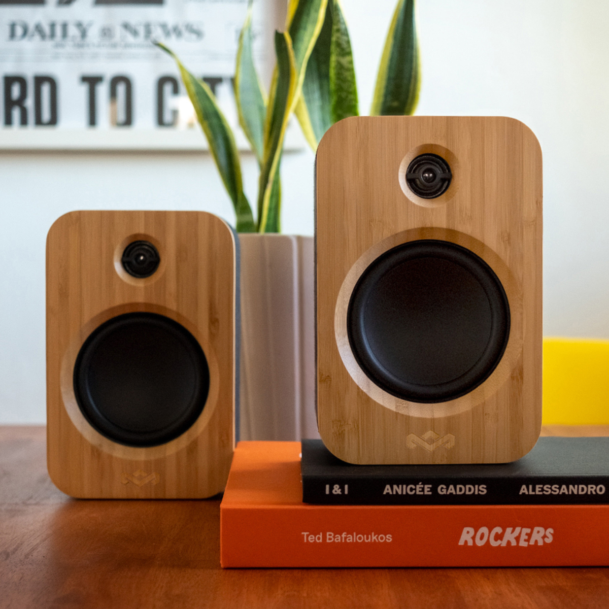 <p>Experience crisp stereo sound with the House of Marley Get Together Duo bookshelf style speakers with Bluetooth and powered connectivity.</p>