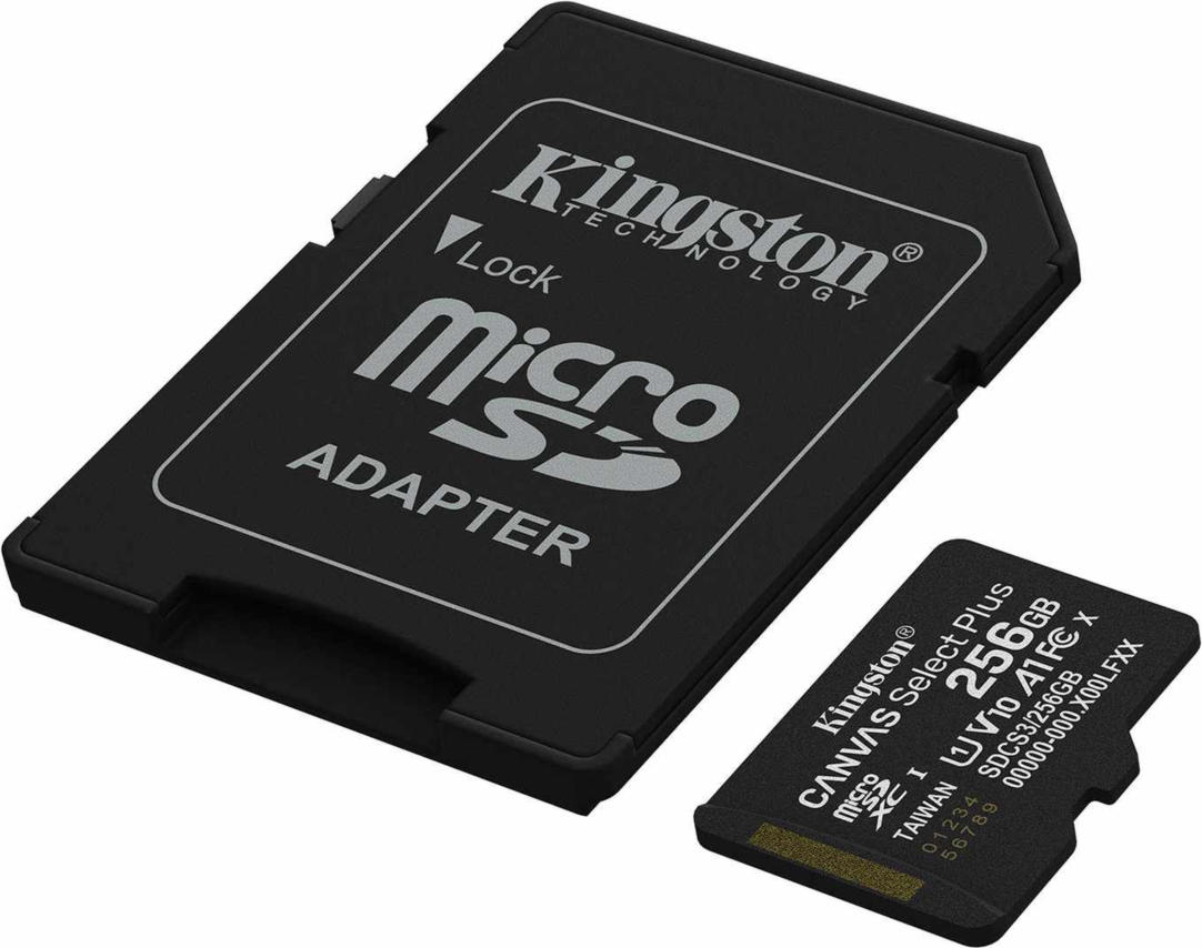 <p>Kingston’s Canvas Select Plus 256GB microSD card offers reliable performance, compatible with Android devices and cameras, with speeds up to 150MB/s1 and A1 app performance.</p>