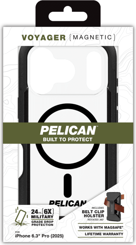 Pelican - Étui MagSafe Voyager avec étui pour Apple iPhone 17 Pro - Noir et transparent
