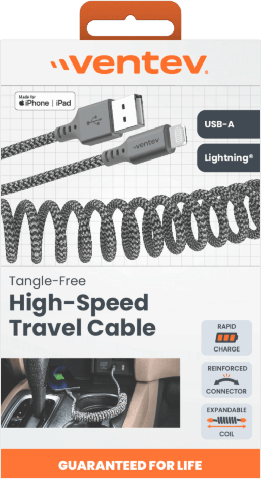 Ventev  - Chargesync Helix Coiled Usb A To Apple Lightning Cable  - Heather Gray