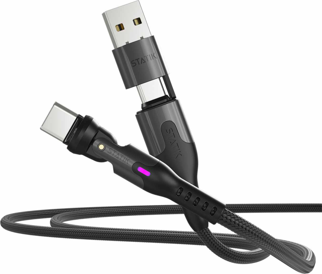 Statik - PowerPivot Pro Nylon Braided Charge/Sync Cable USB-C to USB-C 3.3ft Black