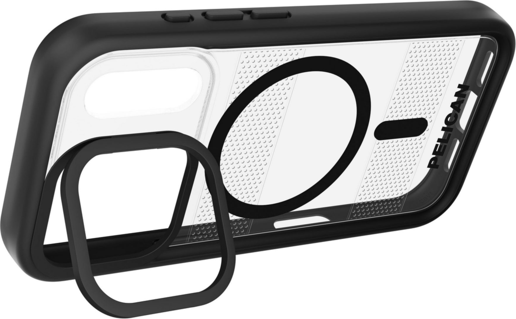 The Pelican Protector MagSafe Case with kickstand delivers military-spec 16-foot drop protection with an impact-resistant design, a shock-absorbing lining, and strong built-in magnets for seamless MagSafe charging.