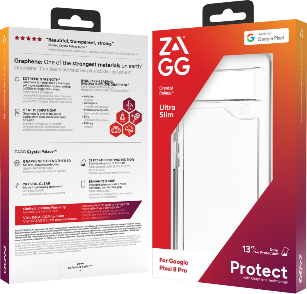 <p>Strengthened with Graphene, ZAGG's Crystal Palace case combines an ultra-slim, crystal-clear profile with up to 13 ft drop protection.</p>