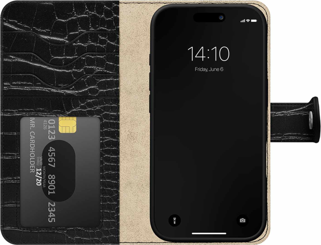 Ideal of Sweden - Étui Magnet Wallet MagSafe Noir Croco pour iPhone 18 Pro/17 Pro