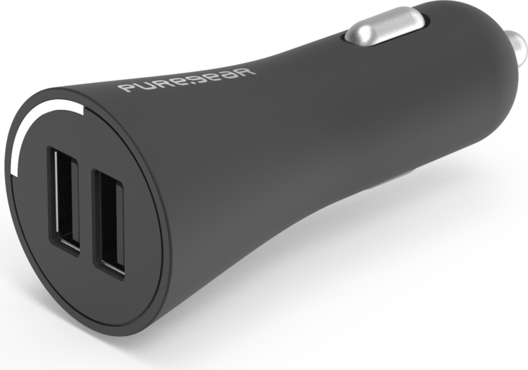 Charge multiple devices at once on the go with the PureGear 24W USB-A Dual Port Car Charger.