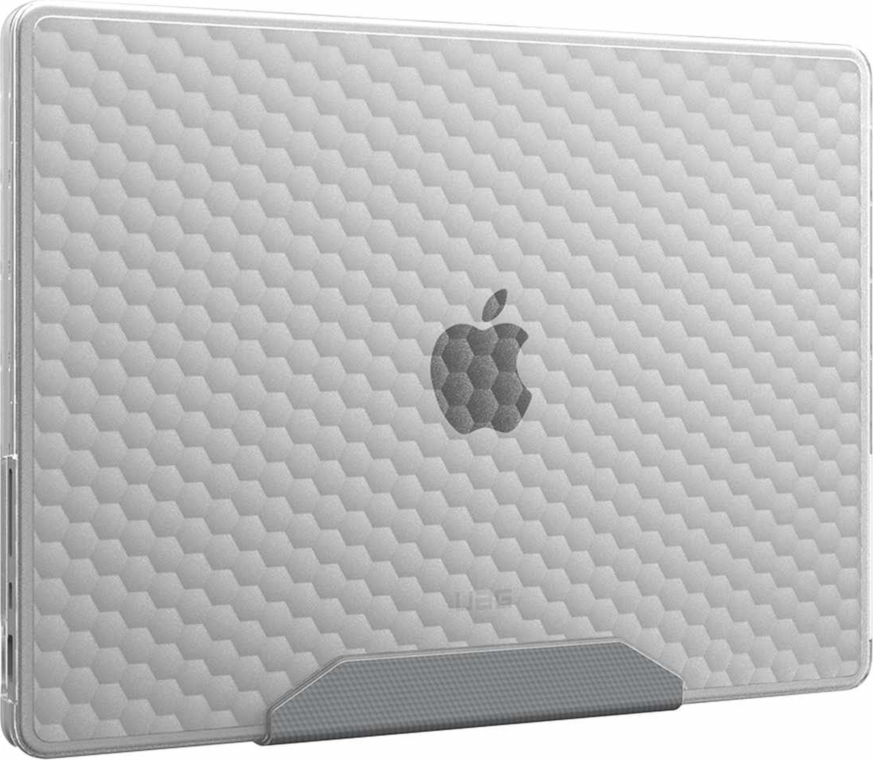The UAG Essential Armor for Apple MacBooks is a one-piece, featherlight case featuring a translucent design, tactile grip, MIL-STD drop protection, and cooling vents for optimized performance.