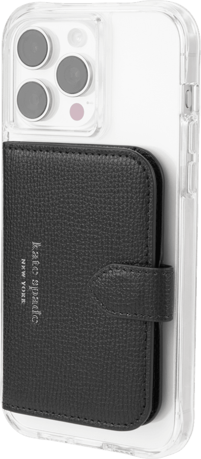 <p>The Kate Spade Morgan Magnetic Wallet uses strong built-in magnets to securely attach the wallet to MagSafe compatible phones.</p>