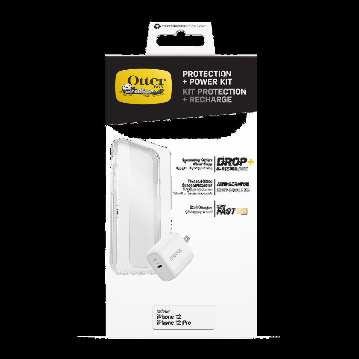 <p>Get 360° protection and power all in one bundle with the OtterBox Protection + Power Kit which includes a Symmetry Series Clear case, a Trusted Glass Screen Protector and a 20W Wall Charger.</p>