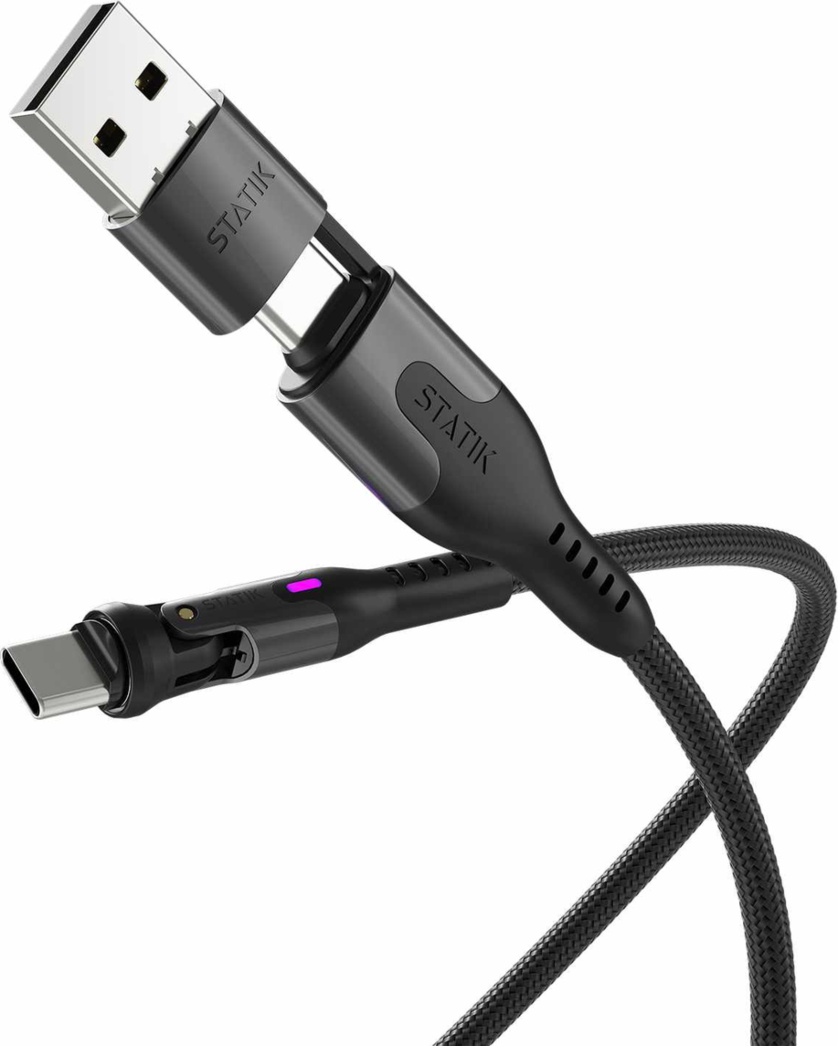 Statik - PowerPivot Pro Nylon Braided Charge/Sync Cable USB-C to USB-C 3.3ft Black