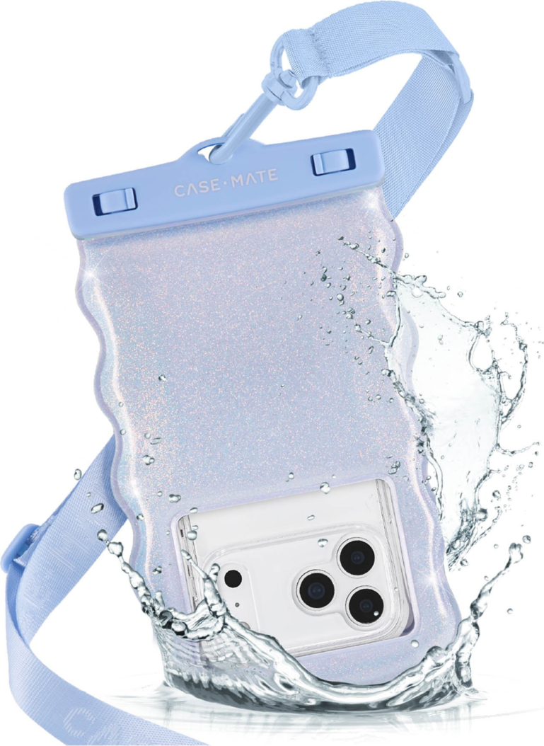 <p>The Case-Mate Floating Phone Pouch features a stylish twinkling glitter design and IP68 waterproof protection, allowing for underwater photos and easy touchscreen access.</p>
