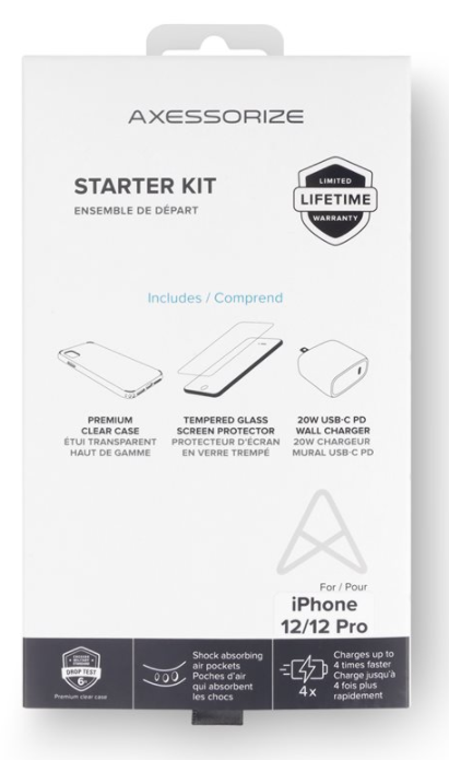 Save when you buy our Starter Kit bundle which includes an incredibly thin and lightweight, Ultra Clear case, a wall charger and a screen protector for your new iPhone 12/12 Pro!