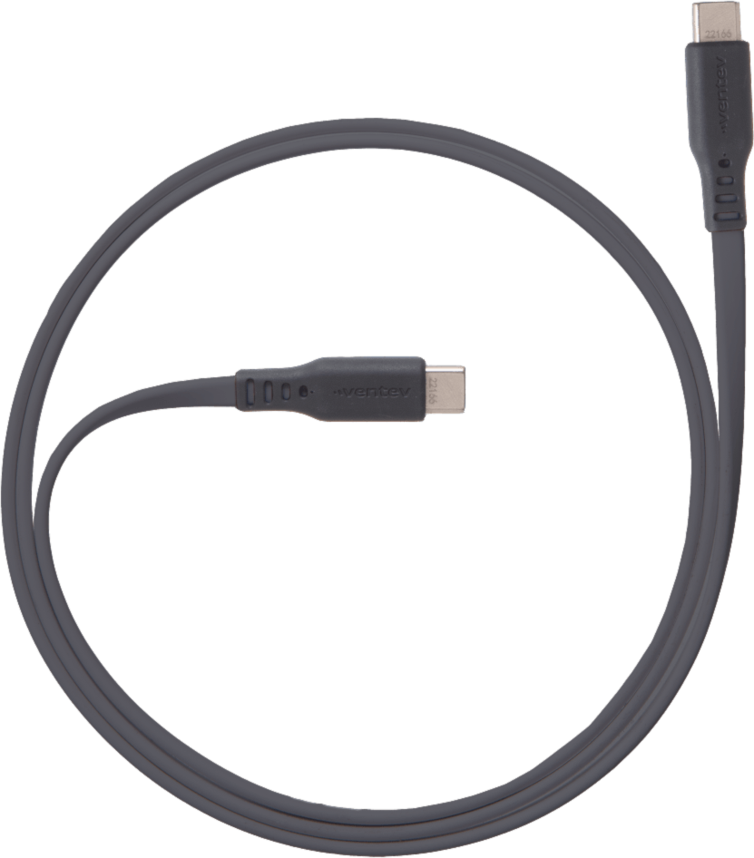 Ventev - Flat USB C to USB C High Speed Tangle-Free Cable 6ft - Gray