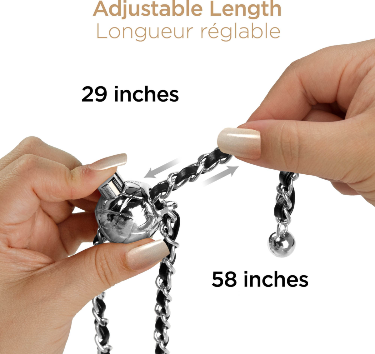 This HyperGear Universal Crossbody Phone Strap blends luxe vegan leather and a polished gold chain for a chic, hands-free carry. It offers a secure, undroppable, and adjustable fit for any phone.