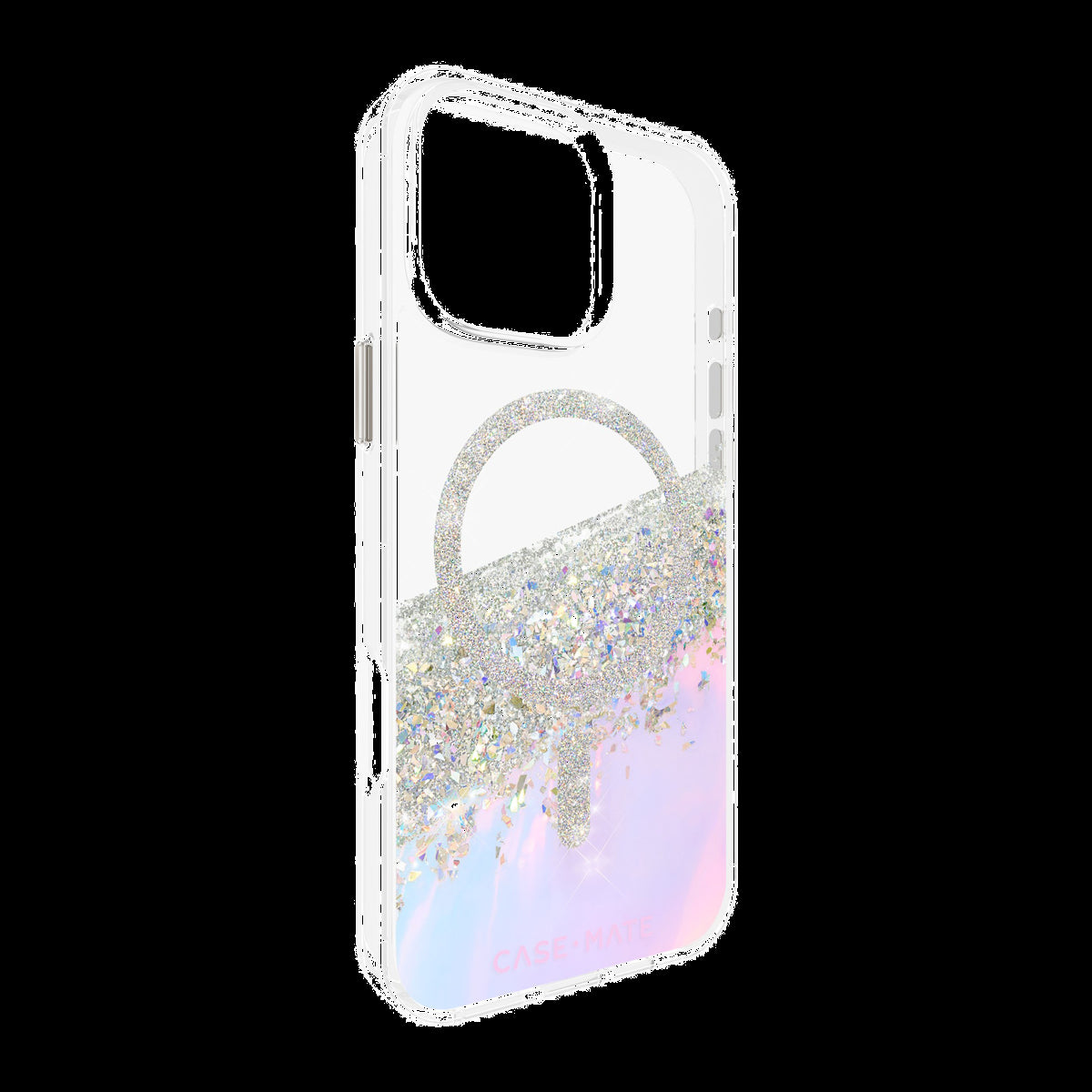 The Case-Mate Karat Holographic MagSafe case features an iridescent design with reflective sparkles, 12 foot drop protection, and MagSafe compatibility.