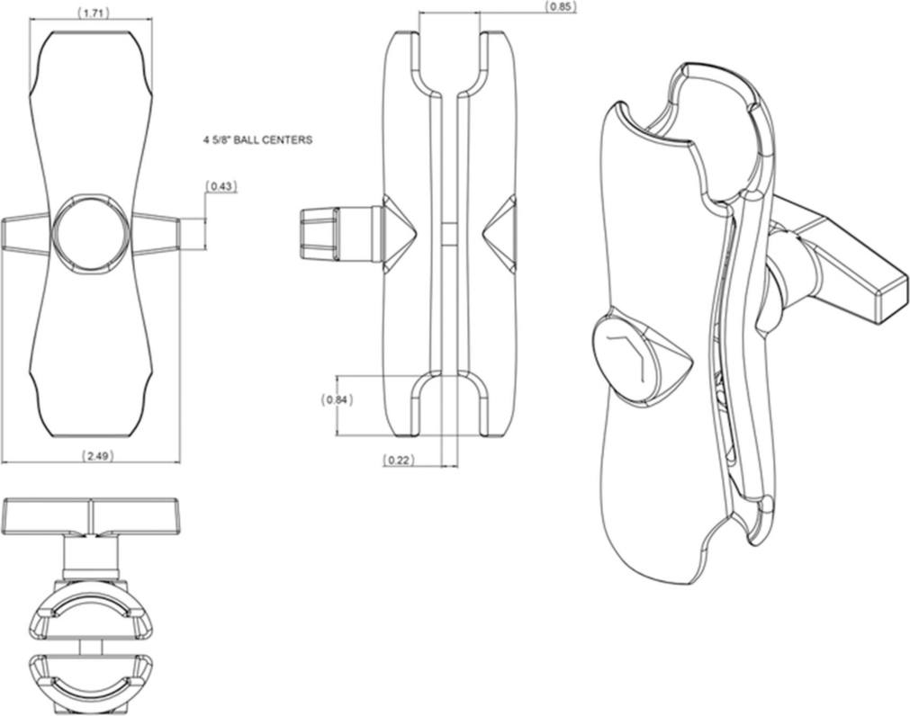 The RAM-201U consists of a medium length double socket arm that accommodates 1.5" C size ball bases, device holders, and adapters.