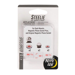 The Nite Ize Steelie Replacement Adhesive Kit contains replacement 3M adhesives for the Steelie Dash Mount and Phone Socket.