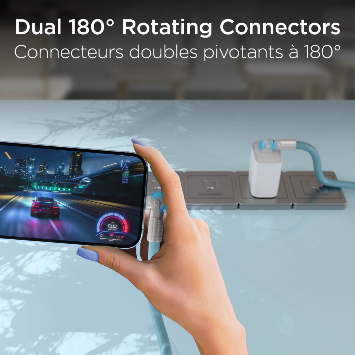 The HyperGear Chunky180° 12ft USB-C to USB-C cable is 20X stronger than standard cables, provides fast charging performance and features dual 180° rotating tips which reduce strain on ports.