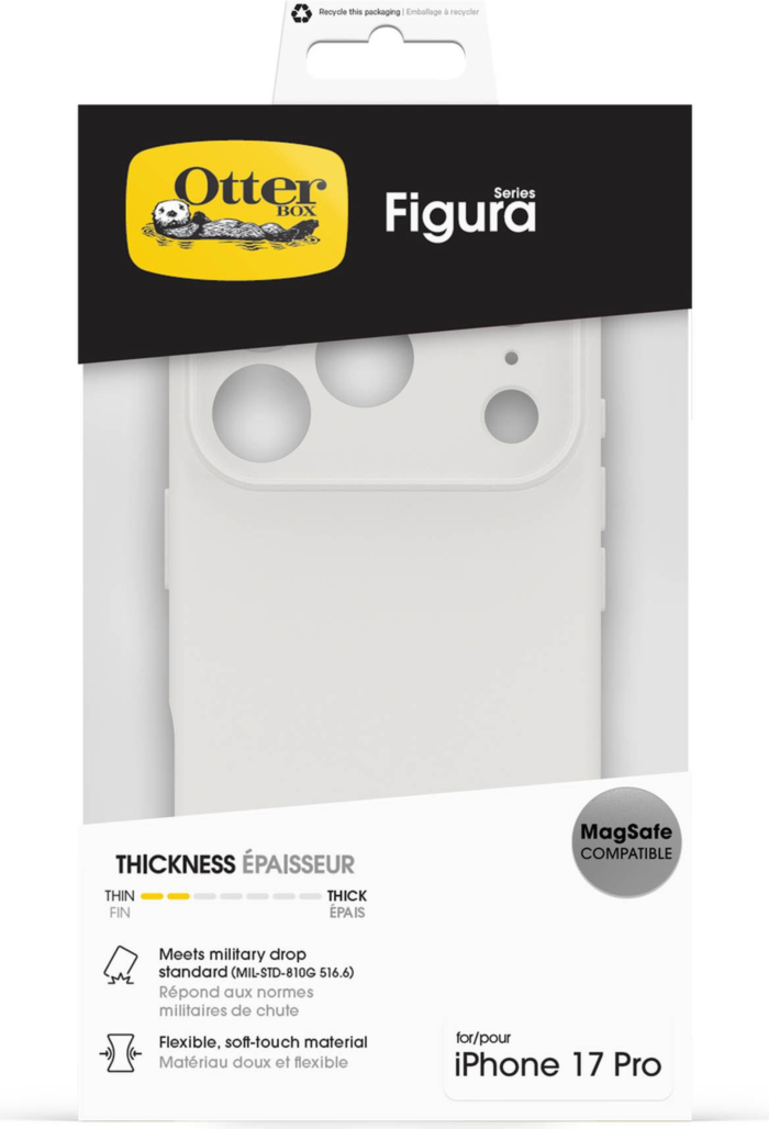 The OtterBox Figura Series blends a velvety-soft feel with ultra-slim protection, military-grade drop defense, MagSafe compatibility, and raised edges to guard the screen and camera.