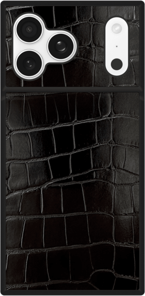 The FLAUNT SQUARE® Faux Leather case offers sleek, chic protection with a patent-pending square design and cushioned corners for enhanced shock absorption, featuring 12ft drop test protection.